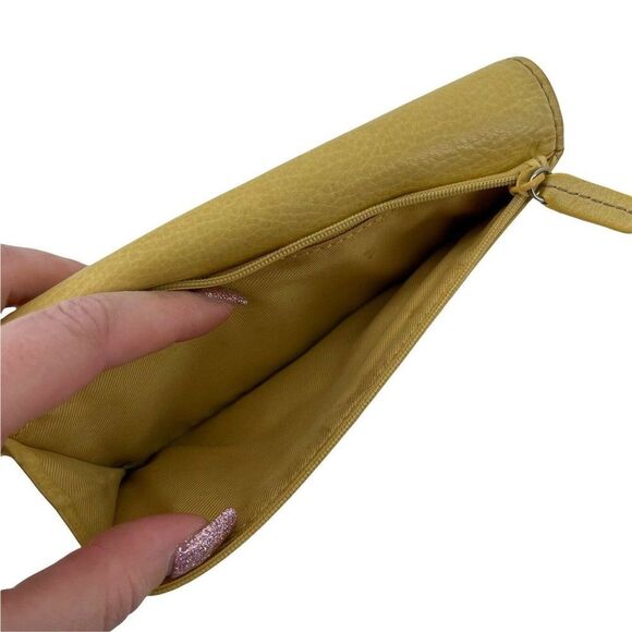 Fossil Wallet Yellow Genuine Leather Trifold Classic Checkbook Insert Pockets - Picture 9 of 10